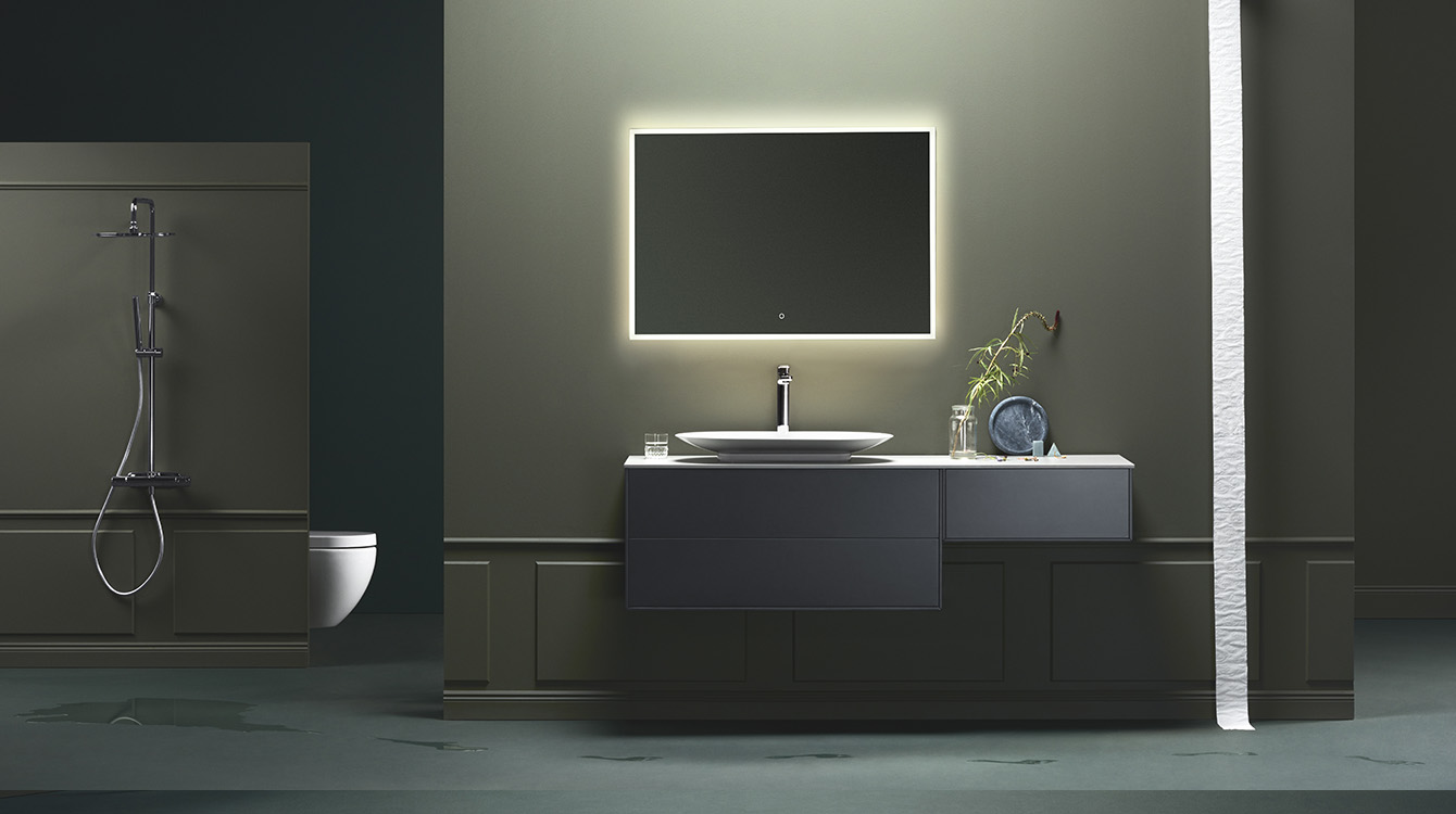 Hafa Edge 1600 antrasiitinharmaalla Hafa Edge Oval -posliinilla.